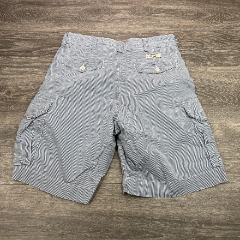 Polo Ralph Lauren Cargo Shorts Mens 33 Blue White Stripe Paratrooper Military - Picture 7 of 13